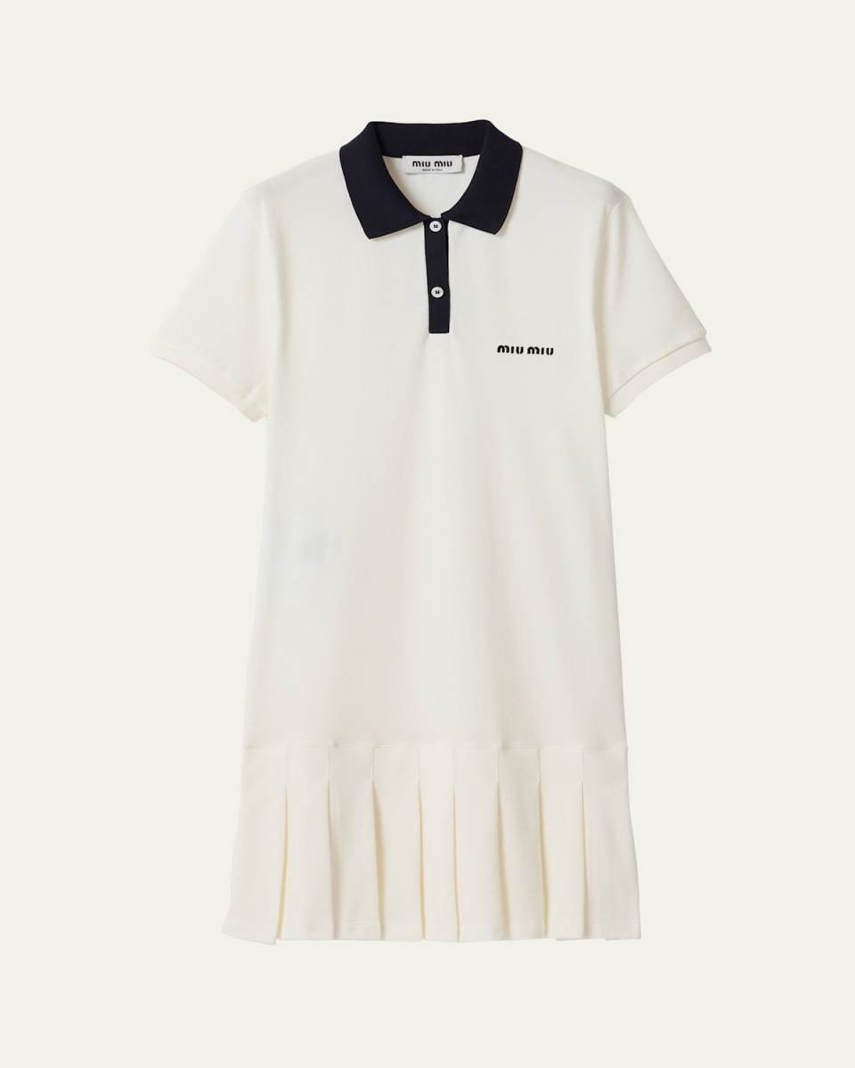 Short-Sleeve Pleated Mini Polo Dress